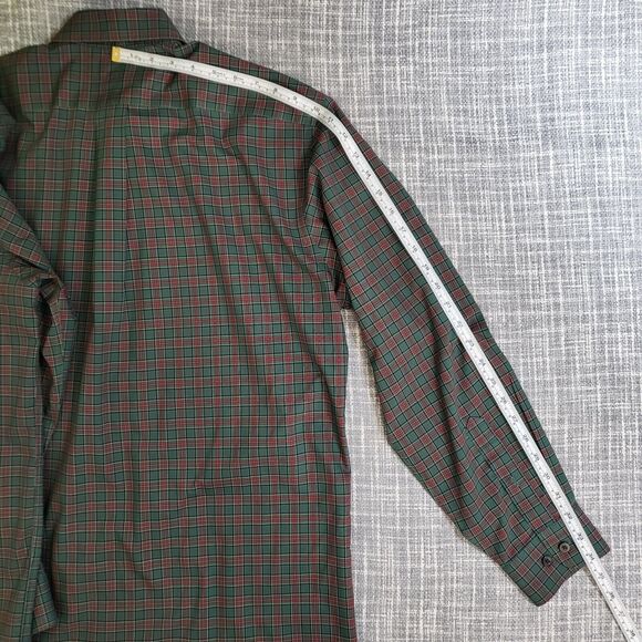 L.L. BEAN Wrinkle Resistant Shirt Lt-Mid Weight Cotton Plaid Green Red Men's M - Picture 8 of 13